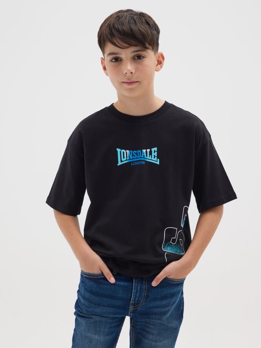 T-shirt da bambino in puro cotone nero regular fit_0