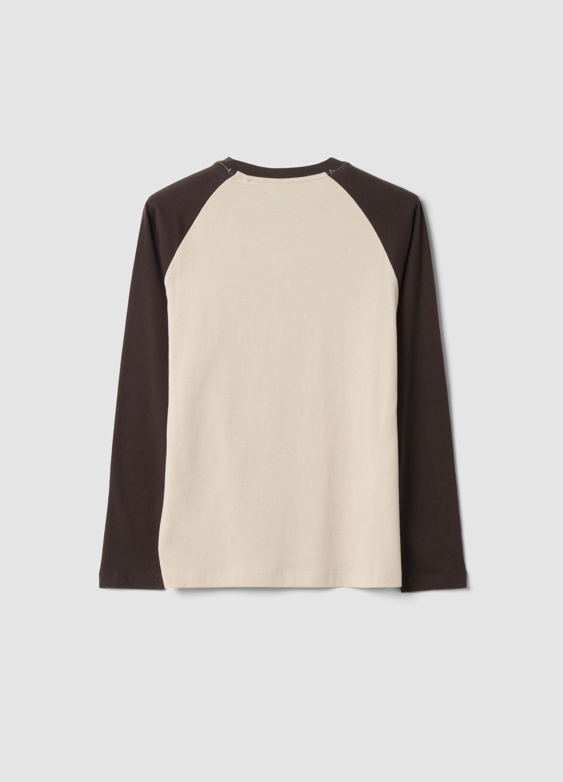 Beige long-sleeve crew-neck T-shirt in pure cotton