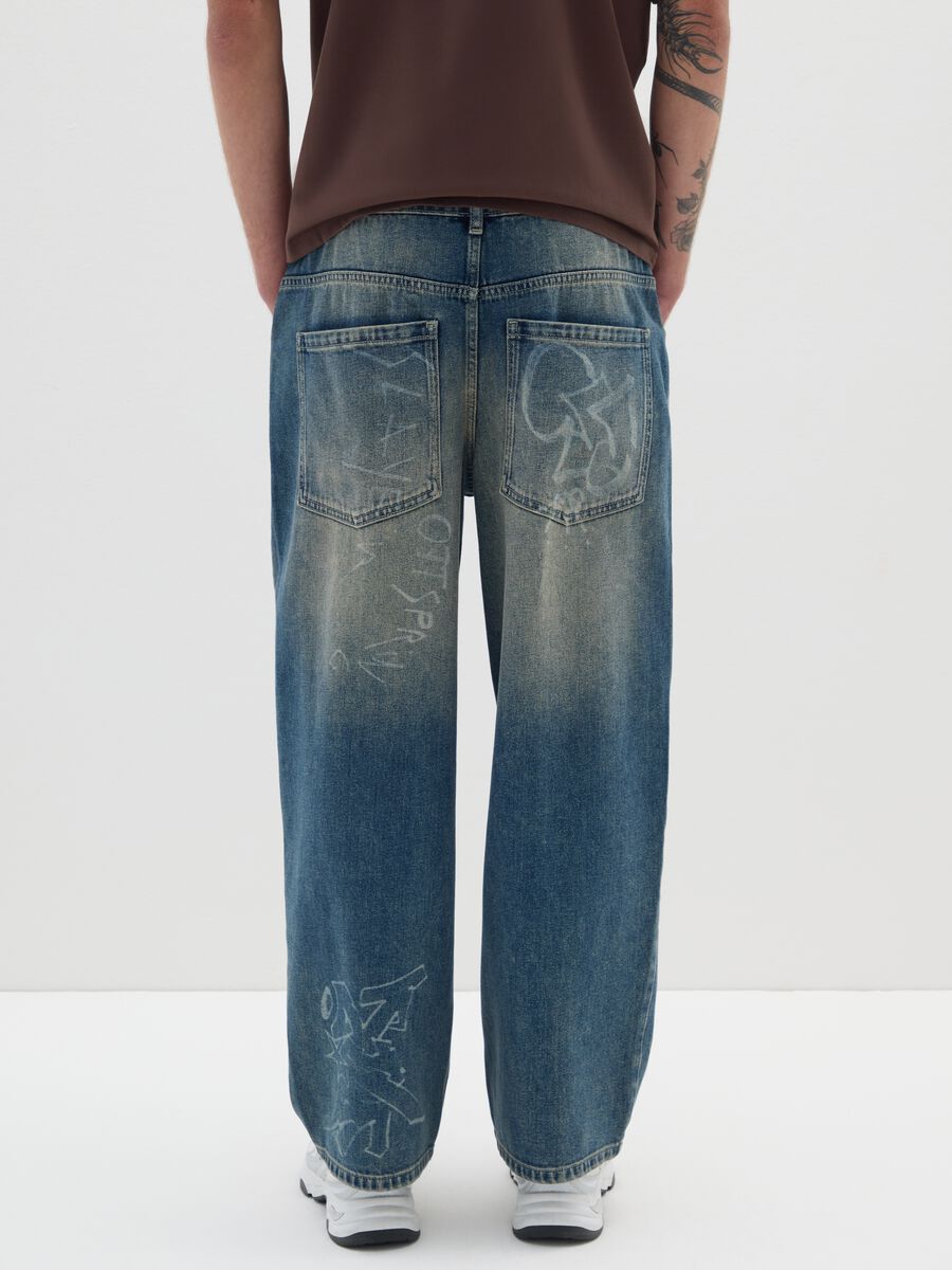 Jeans blu a vita bassa in puro cotone denim_2