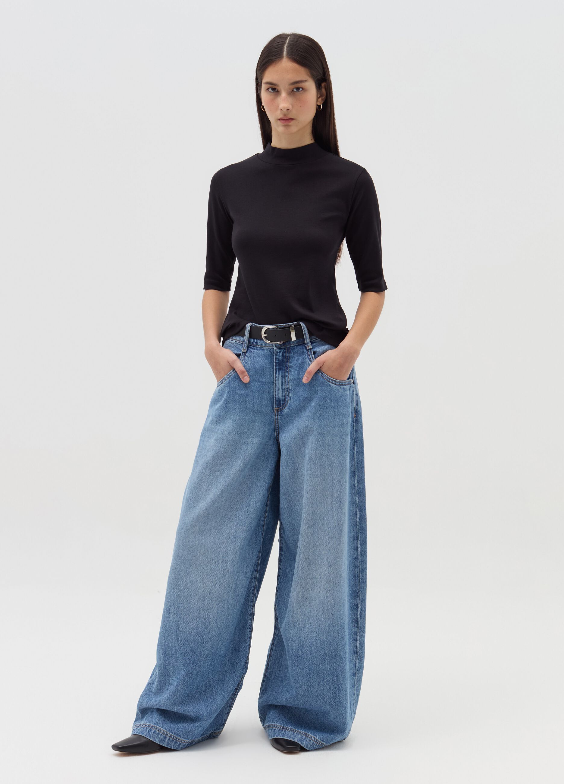 OVS T-shirt mock neck con maniche al gomito
