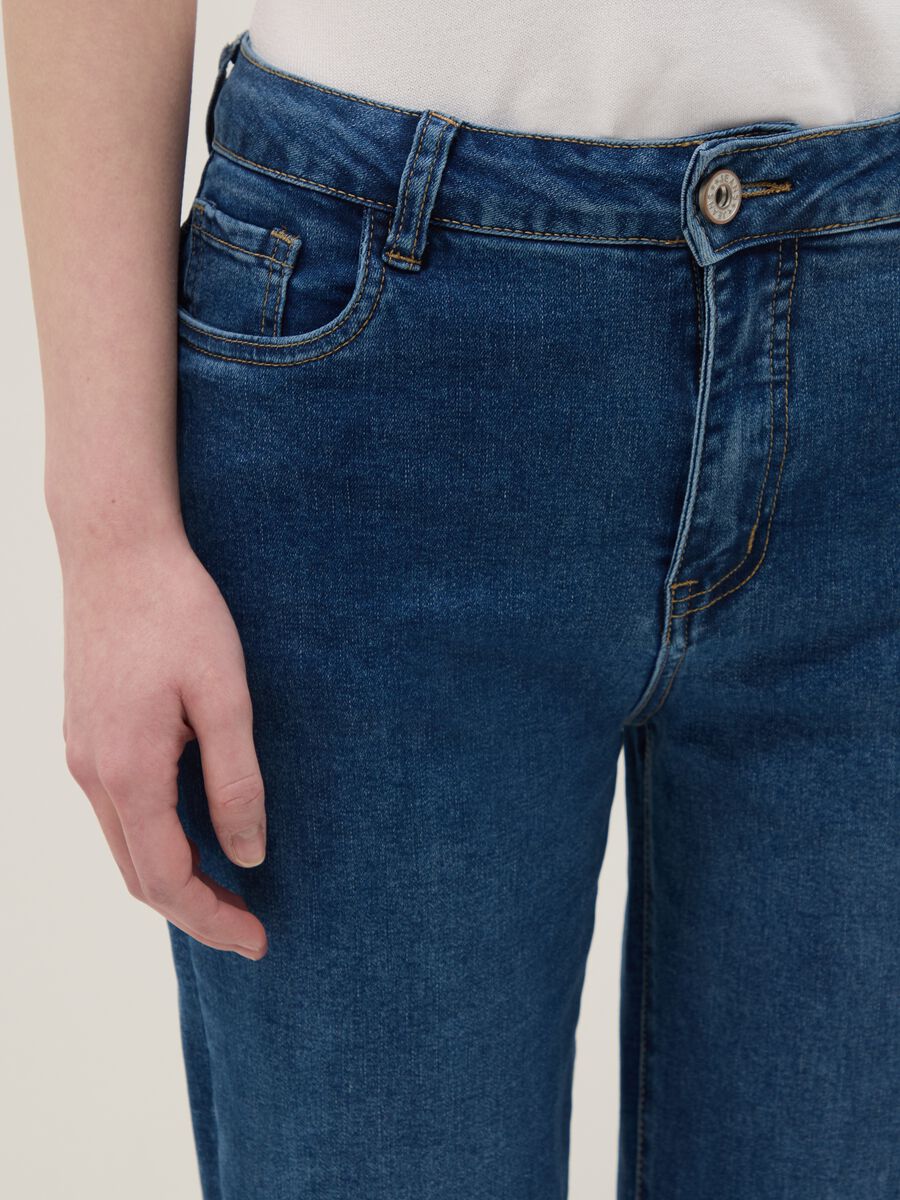 Stretch blue regular fit cotton blend denim trousers_3