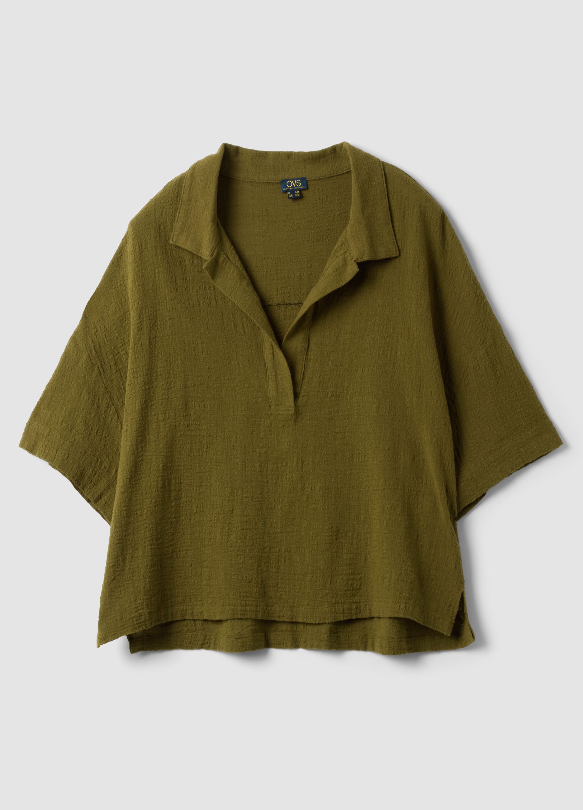 Short green pure cotton kaftan with V-neck