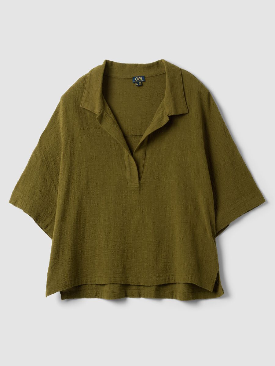 Short green pure cotton kaftan with V-neck_0