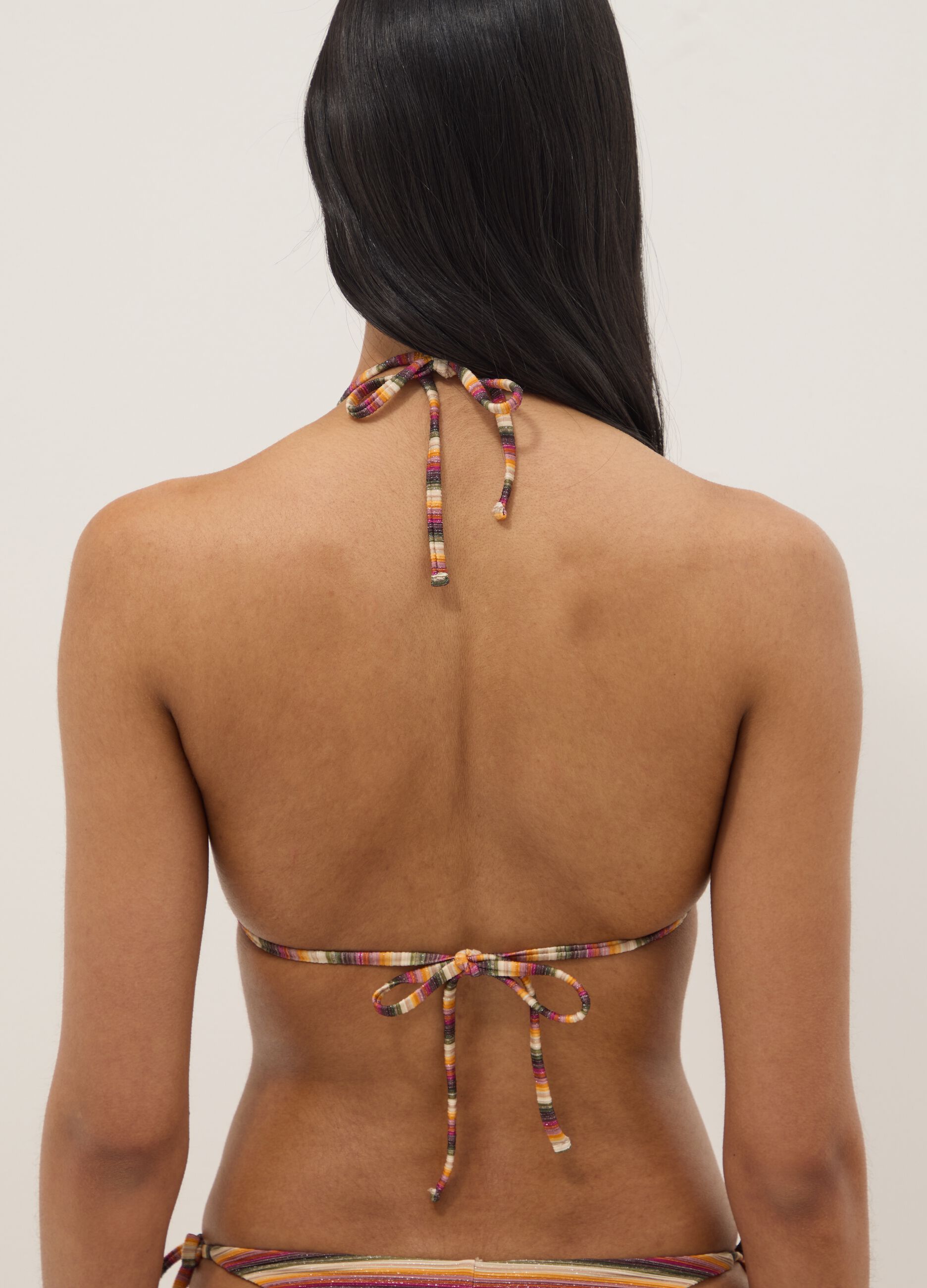Multicoloured striped triangle bikini top in stretch fabric