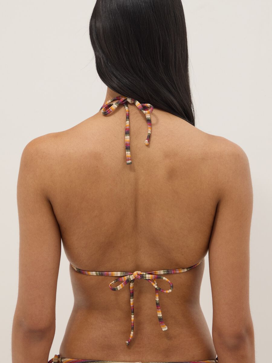 Top bikini a triangolo in tessuto elasticizzato a righe multicolor_2