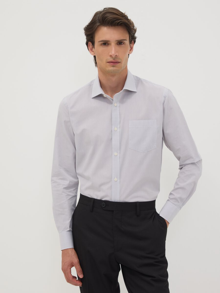 Camicia grigia in misto cotone a righe sottili easy iron regular fit_0