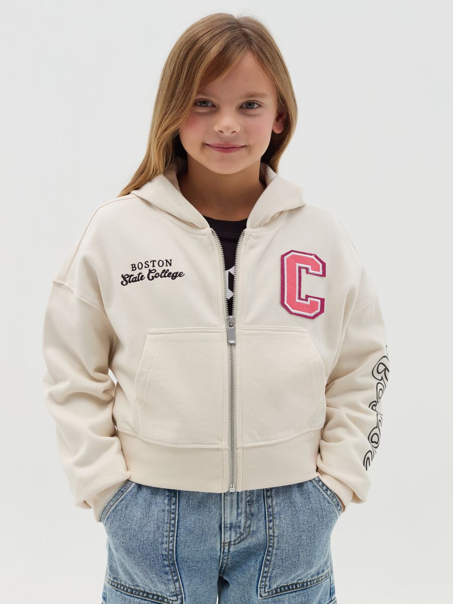 Cropped full-zip sweatshirt with "Boston State College" embroidery_0