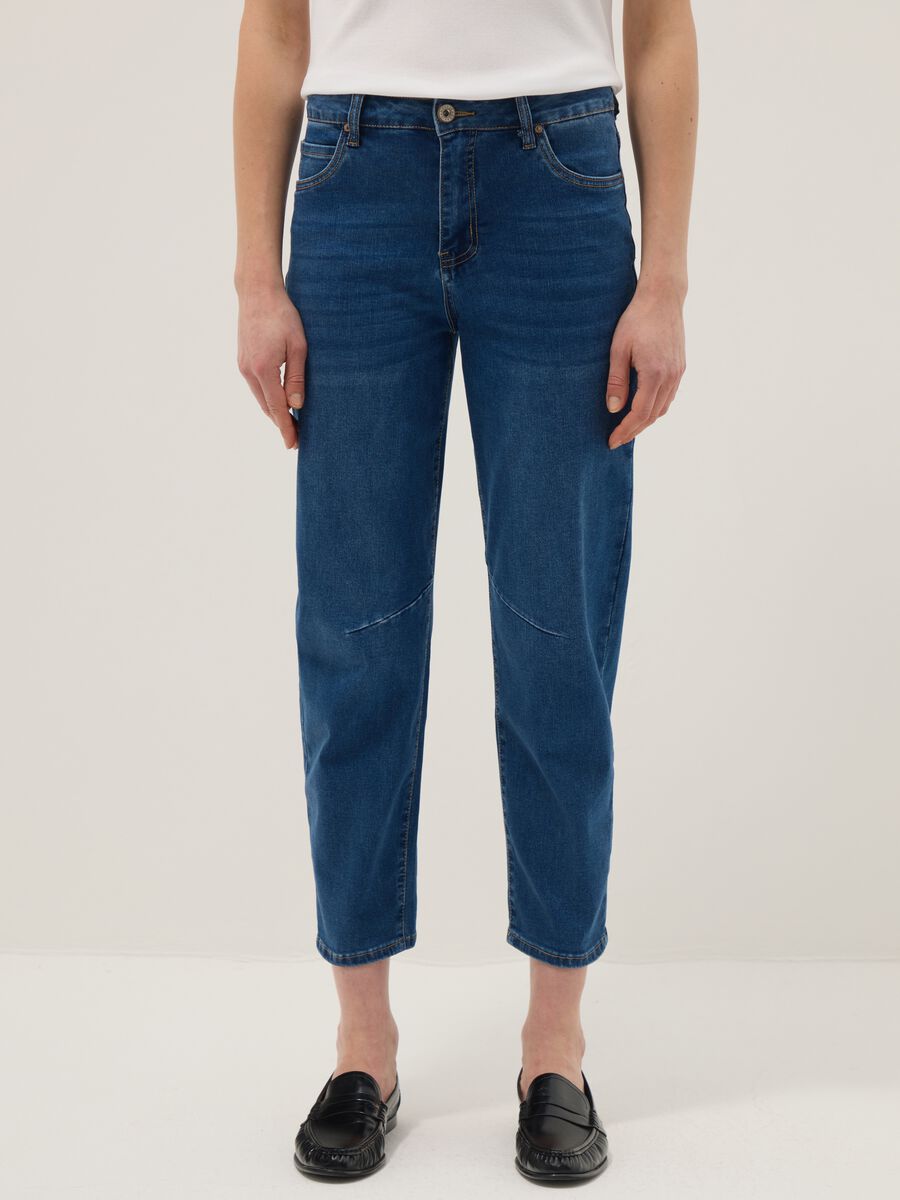 Stretch Blue Denim Cotton Blend Trousers Regular Fit_1