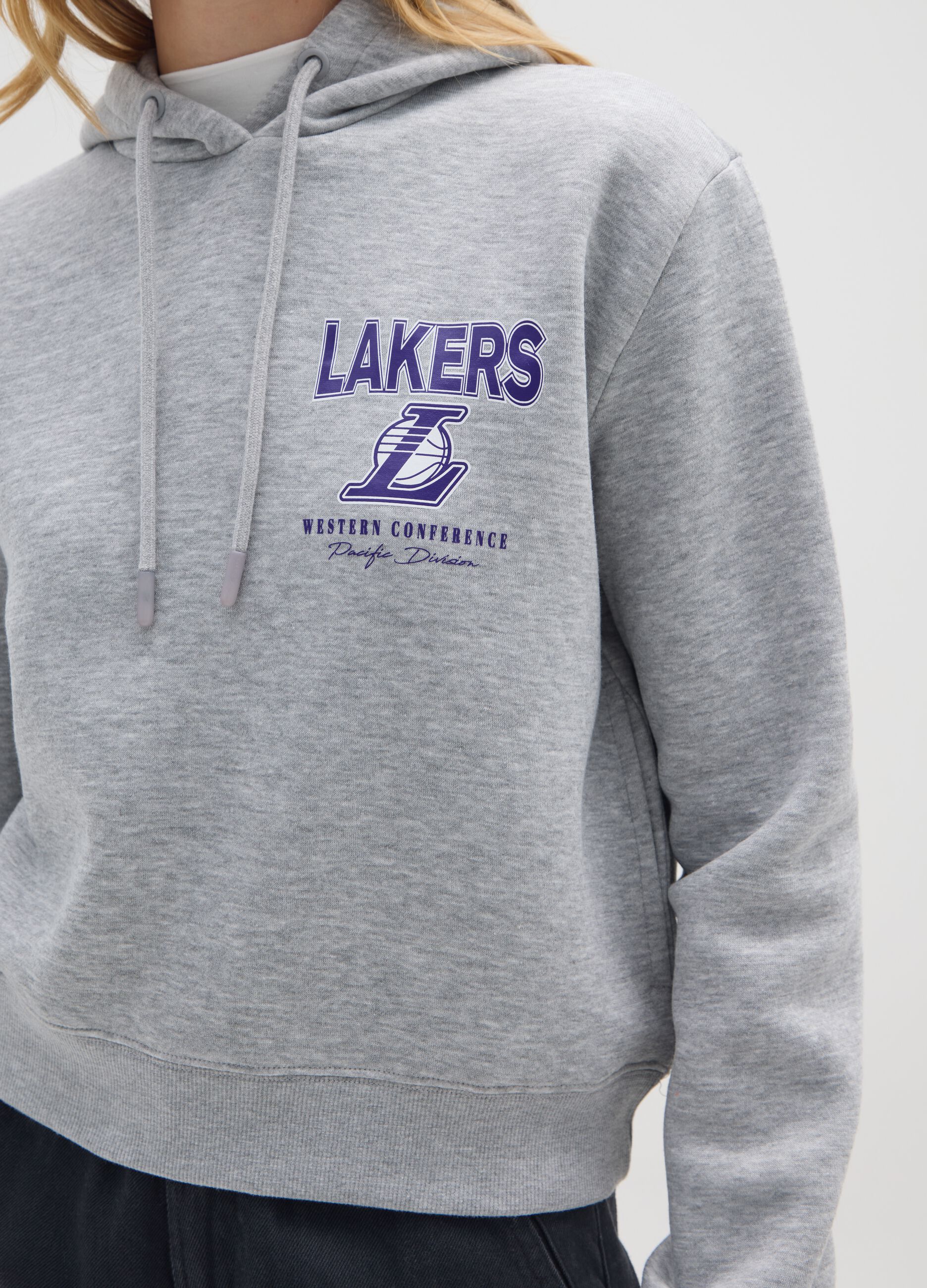 Grey cotton blend hoodie regular fit with Lakers logo