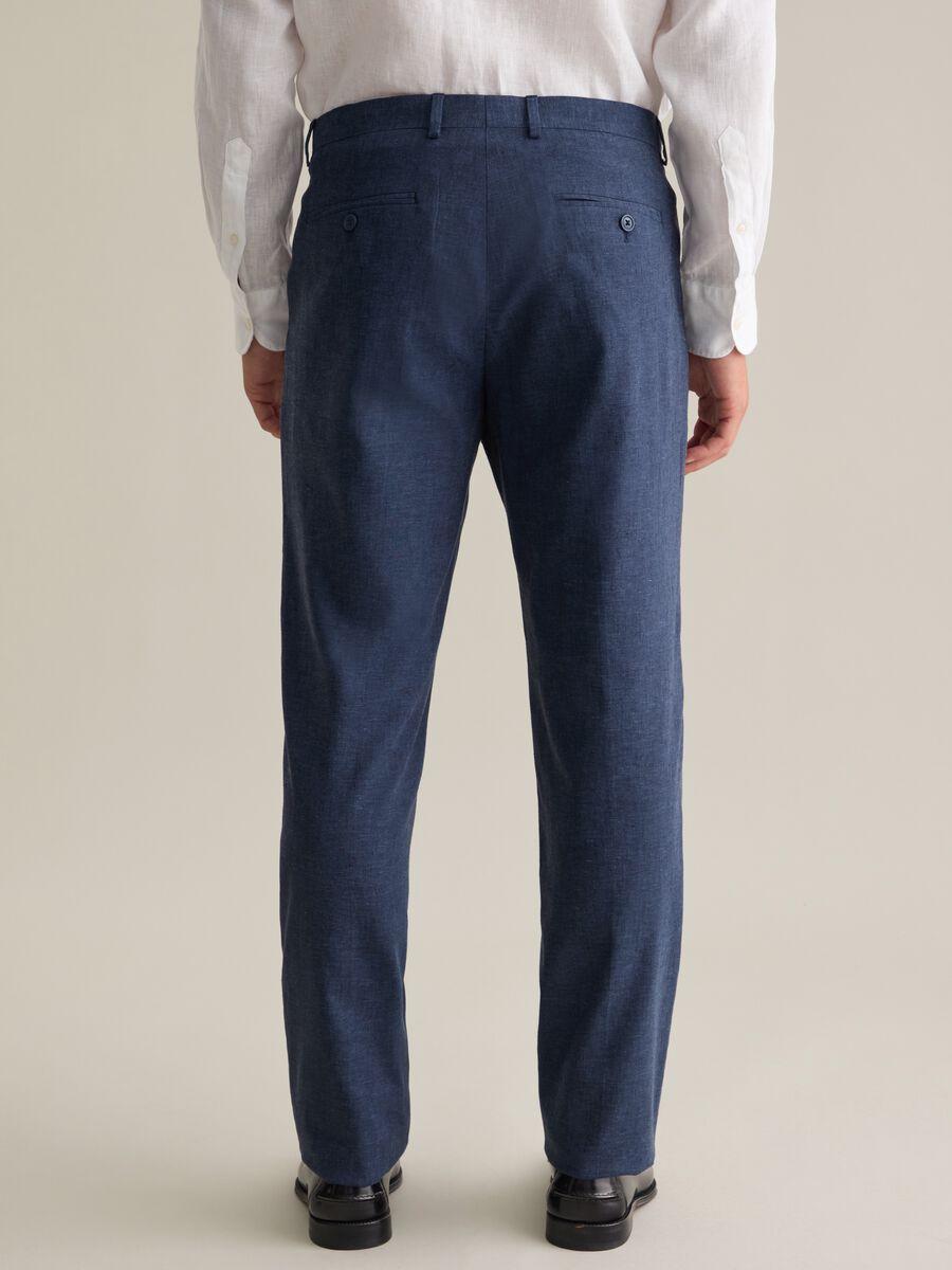 Men's Blue Linen Blend Slim Fit Trousers_2