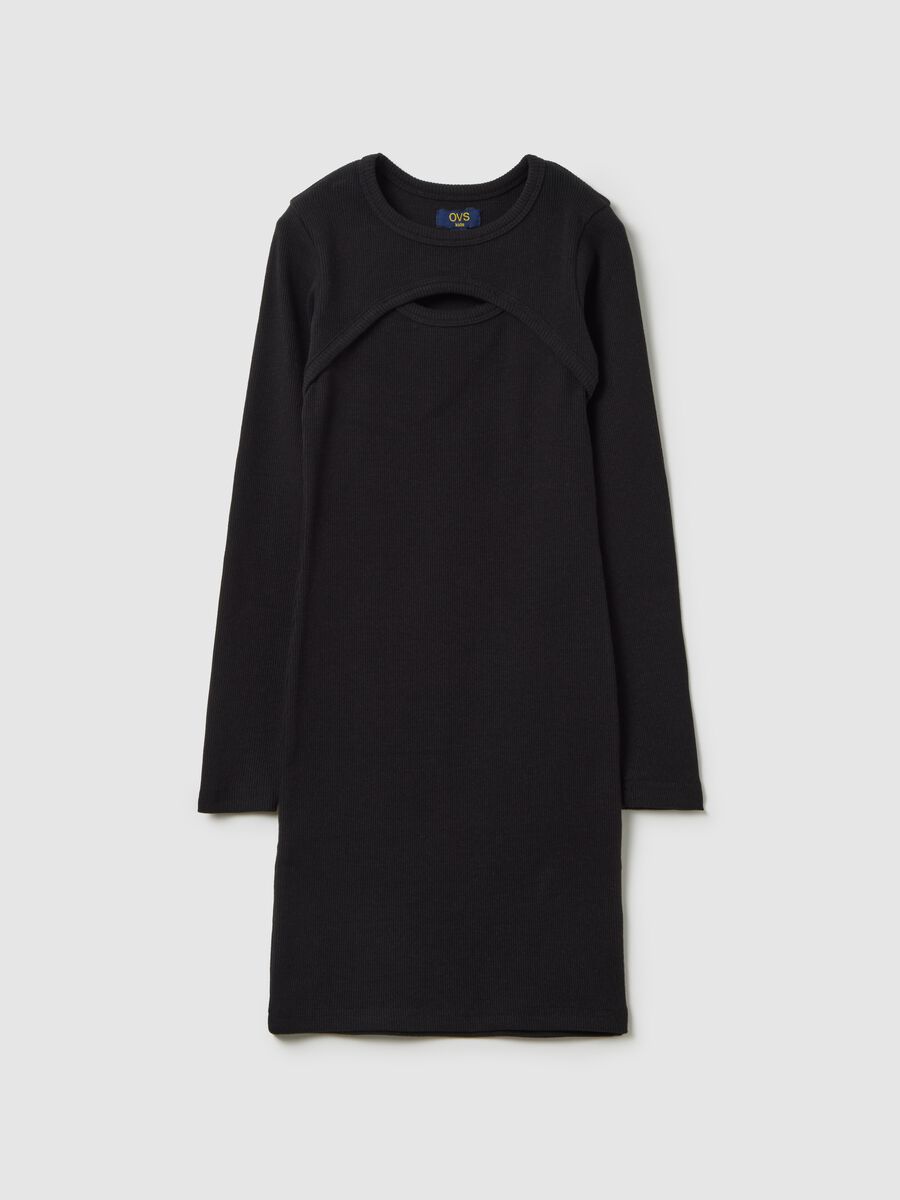 Girls' dress in black stretch cotton_0