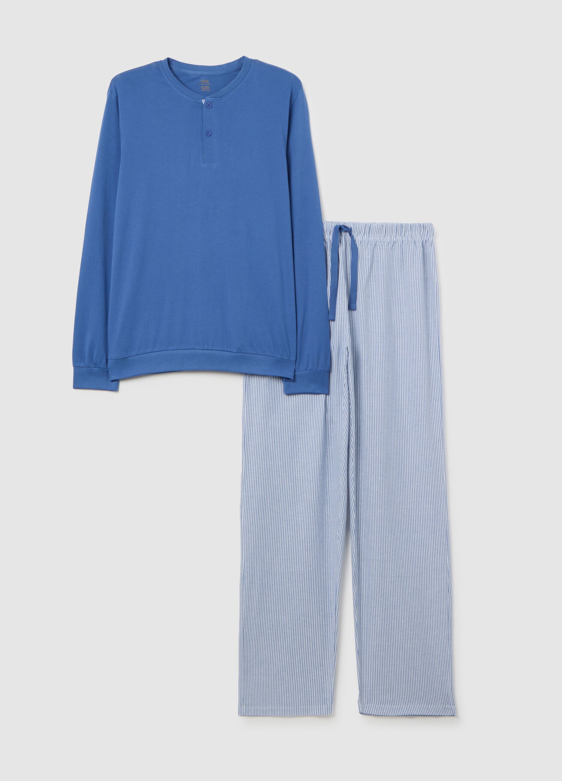 Blue and Grey Pyjamas in Pure Cotton