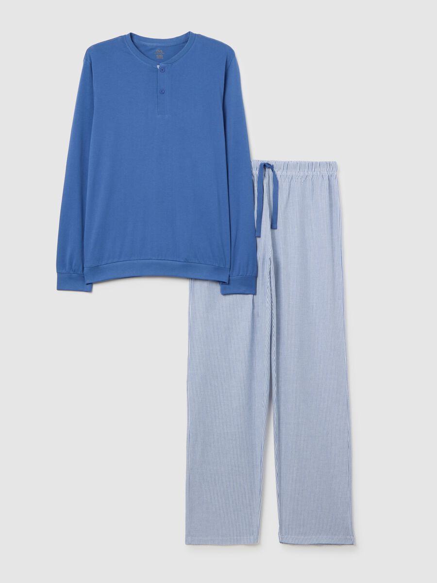 Blue and Grey Pyjamas in Pure Cotton_0
