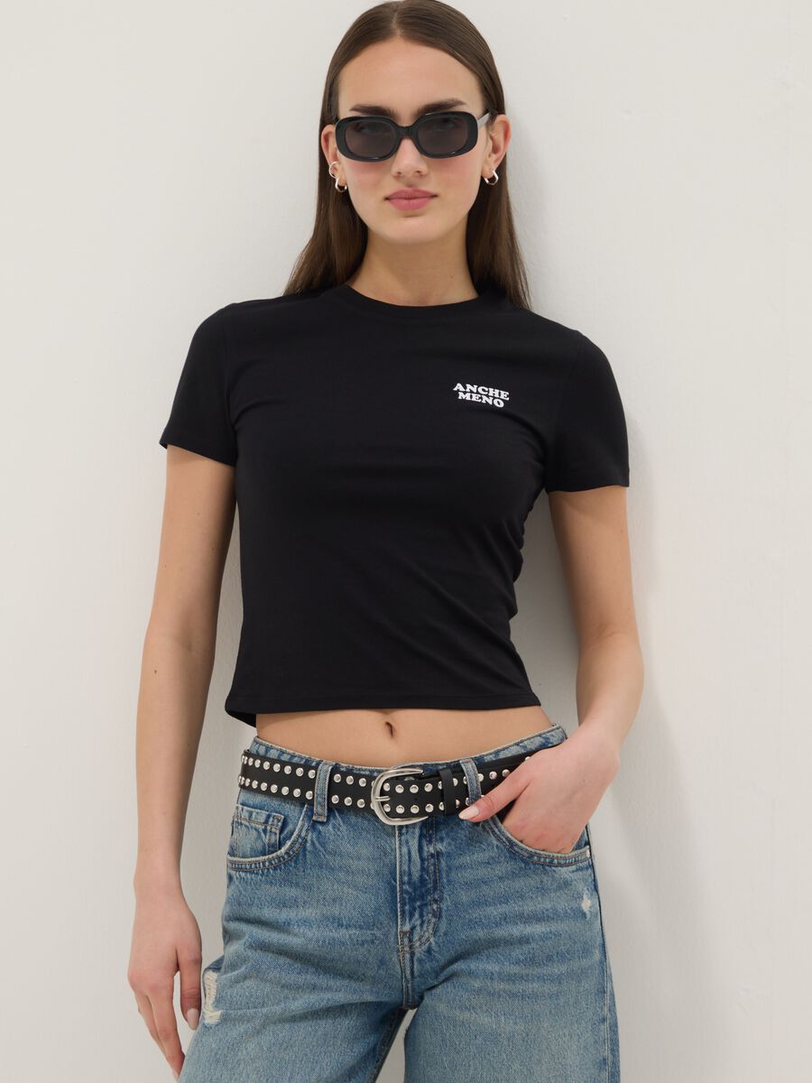 Black slim fit pure cotton T-shirt with print_0