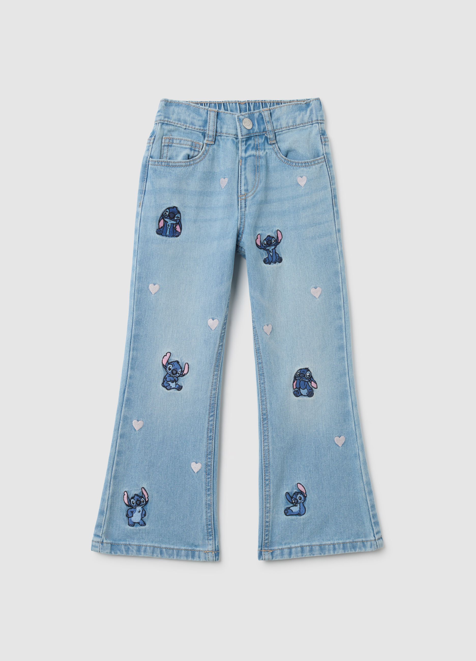 Girls' pure cotton blue regular fit jeans with Disney embroidery
