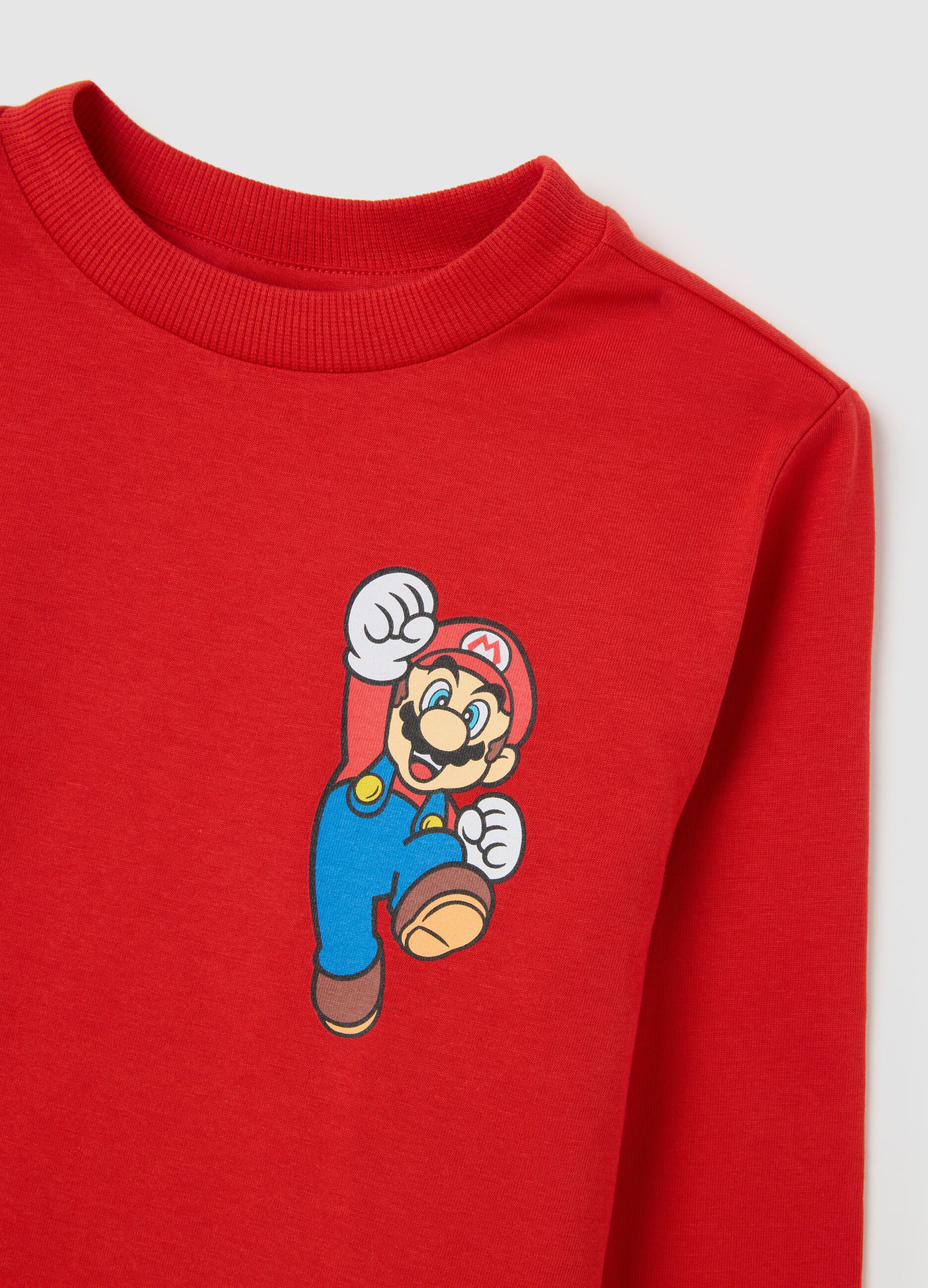 Red pure cotton children's sweater with Super Mario print
