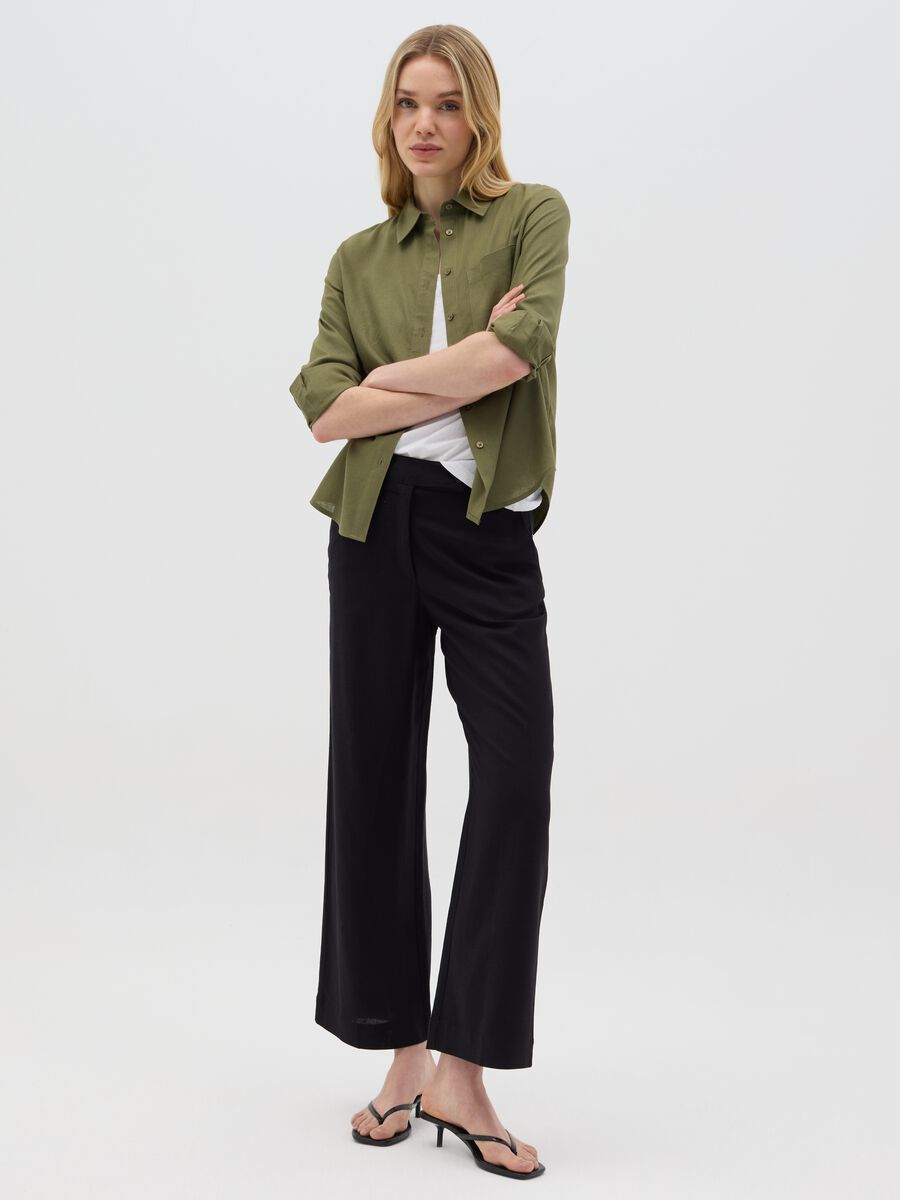 Women’s regular-fit shirt in green linen blend, without buttons_1