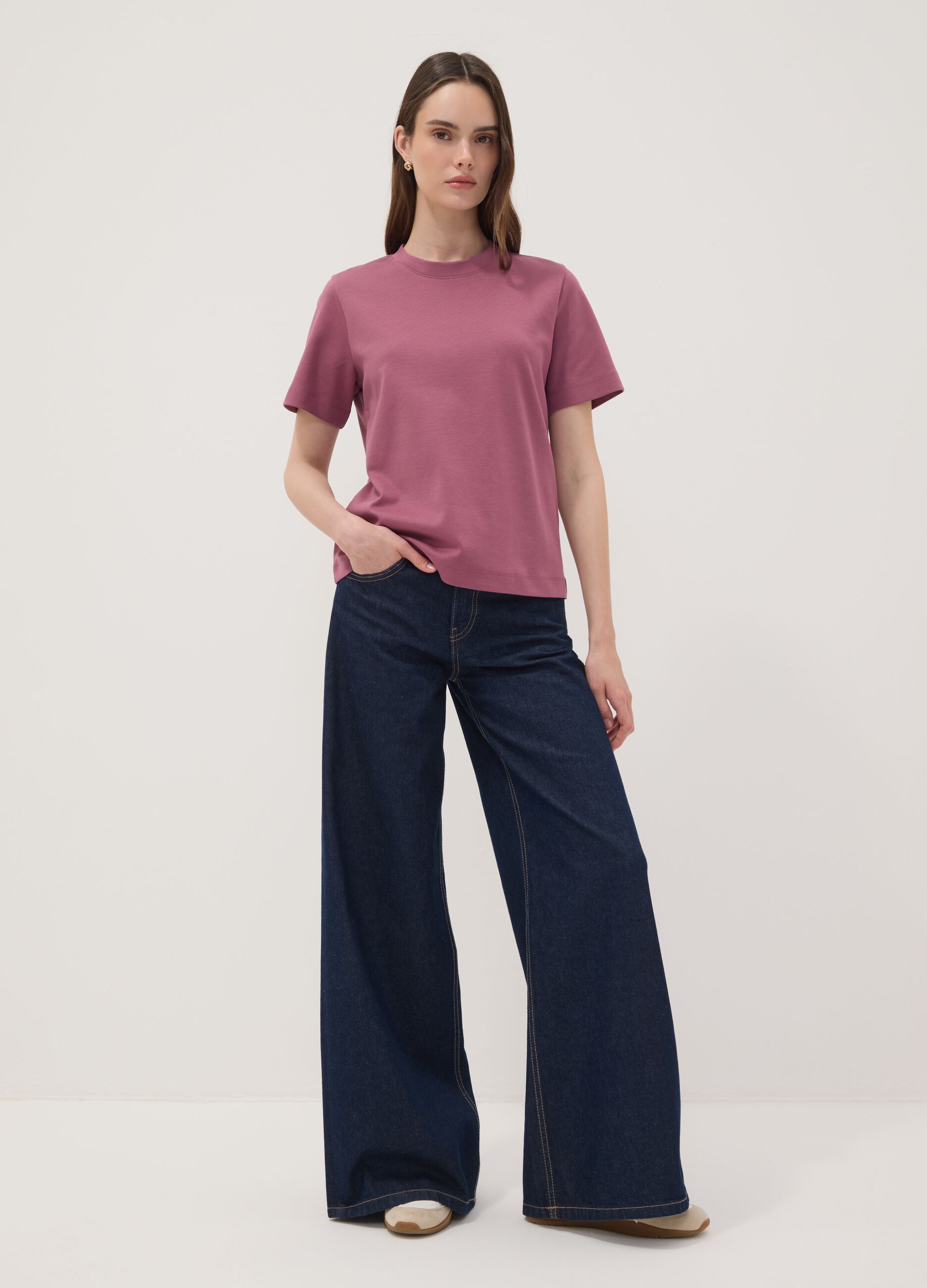 Pink relaxed-fit pure cotton short-sleeve T-shirt