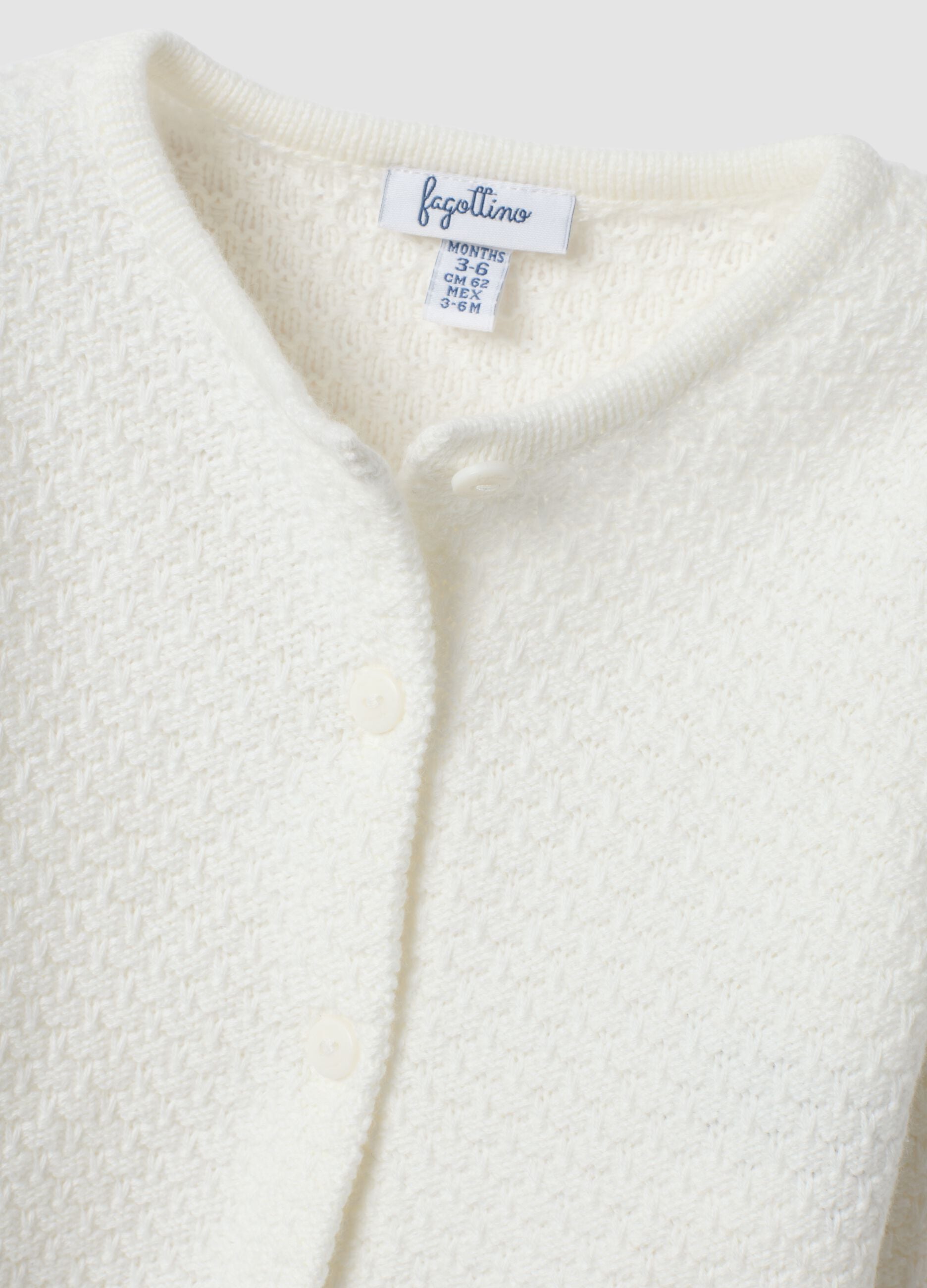 White pure organic cotton knitted cardigan for baby girl
