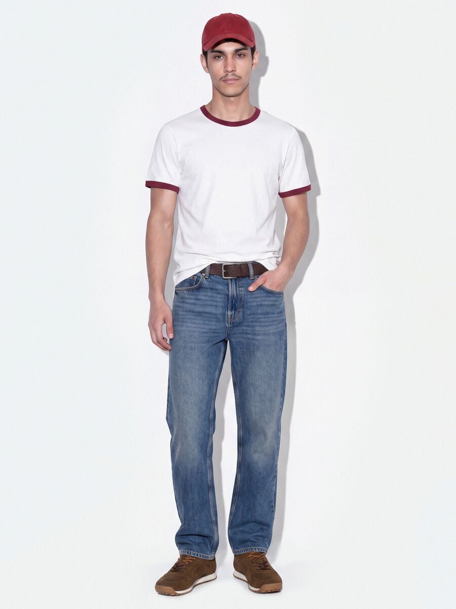 T-shirt bianca in puro cotone con girocollo fitted_1