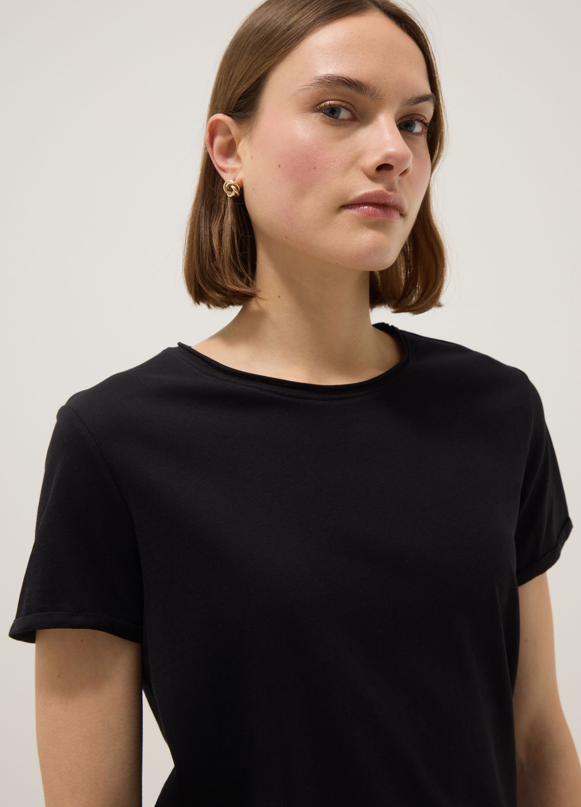 Black pure cotton short sleeve T-shirt regular fit