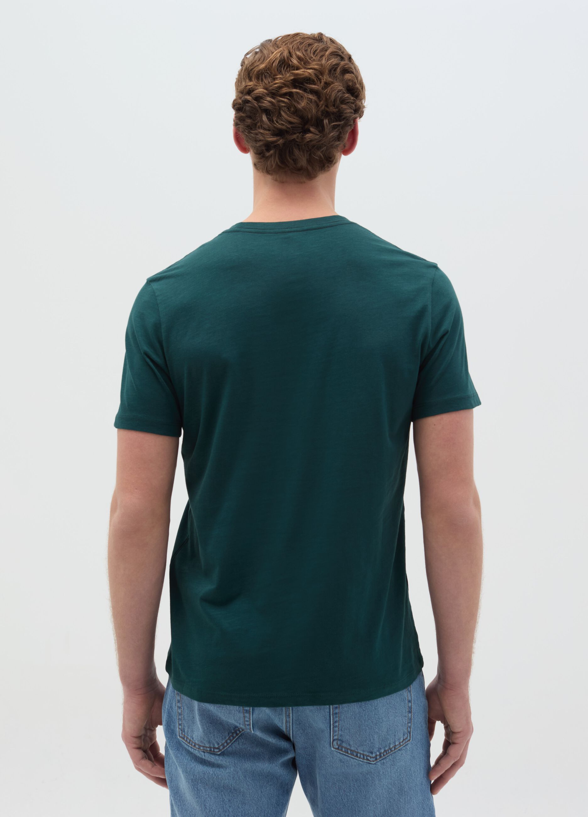 Slub cotton T-shirt with V neck