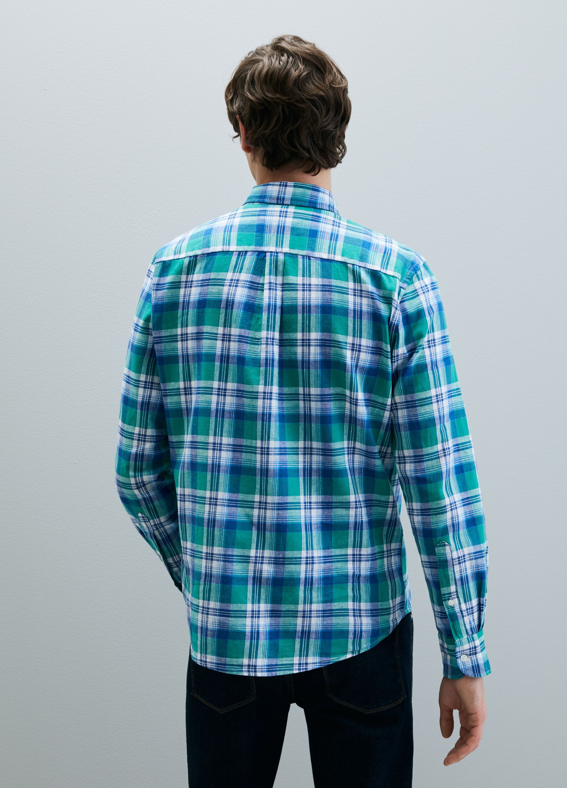 Check shirt in cotton and linen