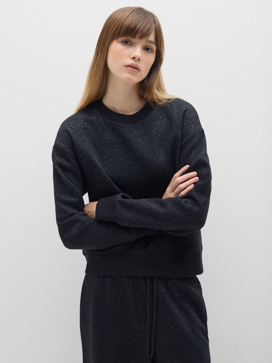 Black crew neck sweatshirt with sparkling details_1