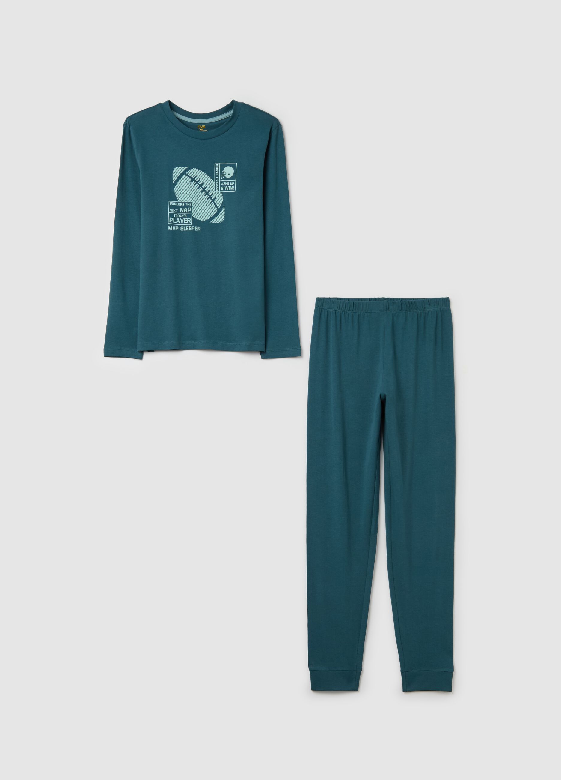 Cotton pyjamas with football motif print