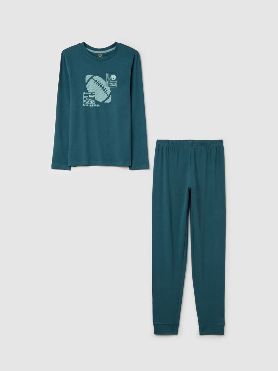 Cotton pyjamas with football motif print_0