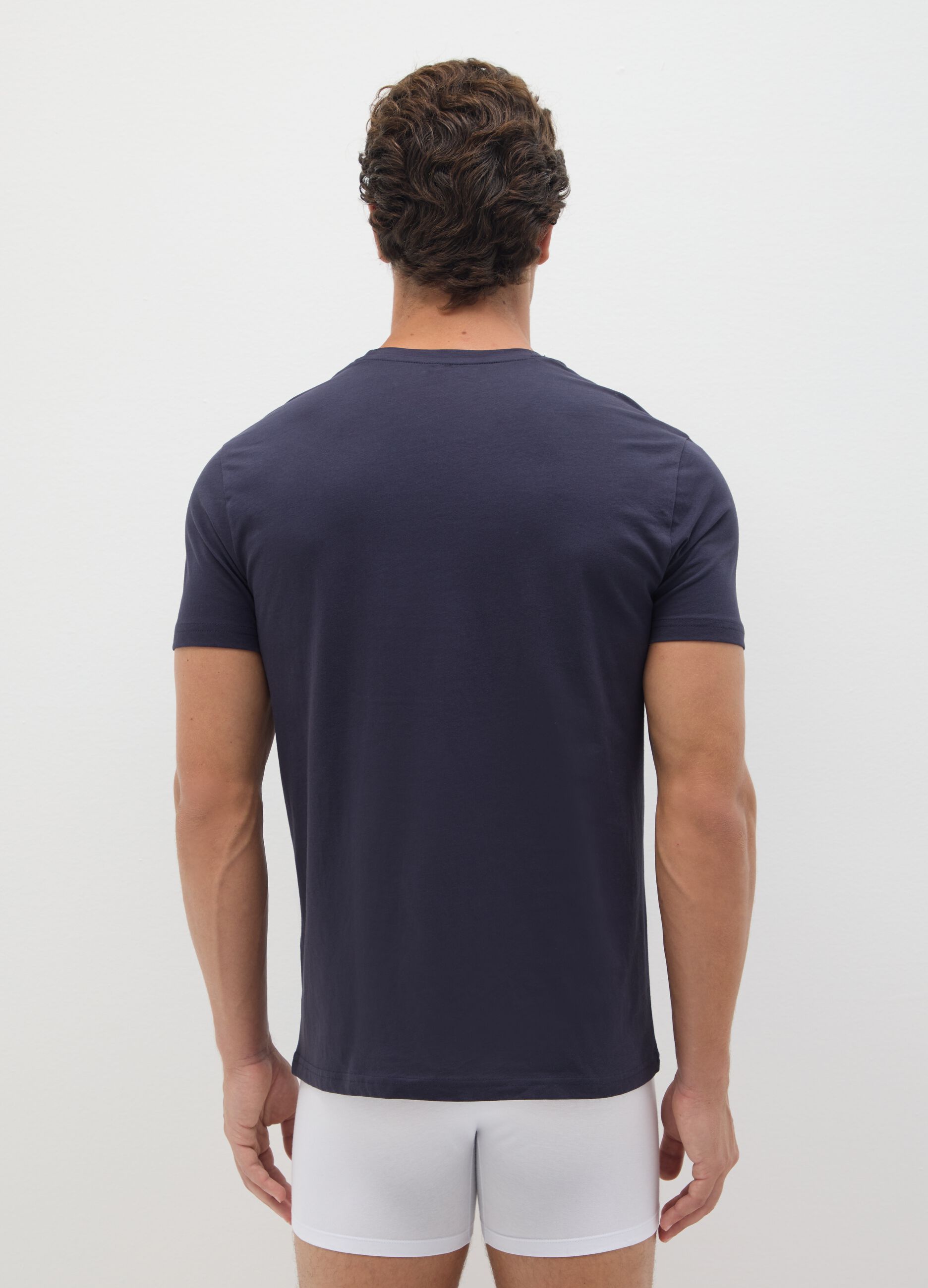 Men's blue pure cotton T-shirt