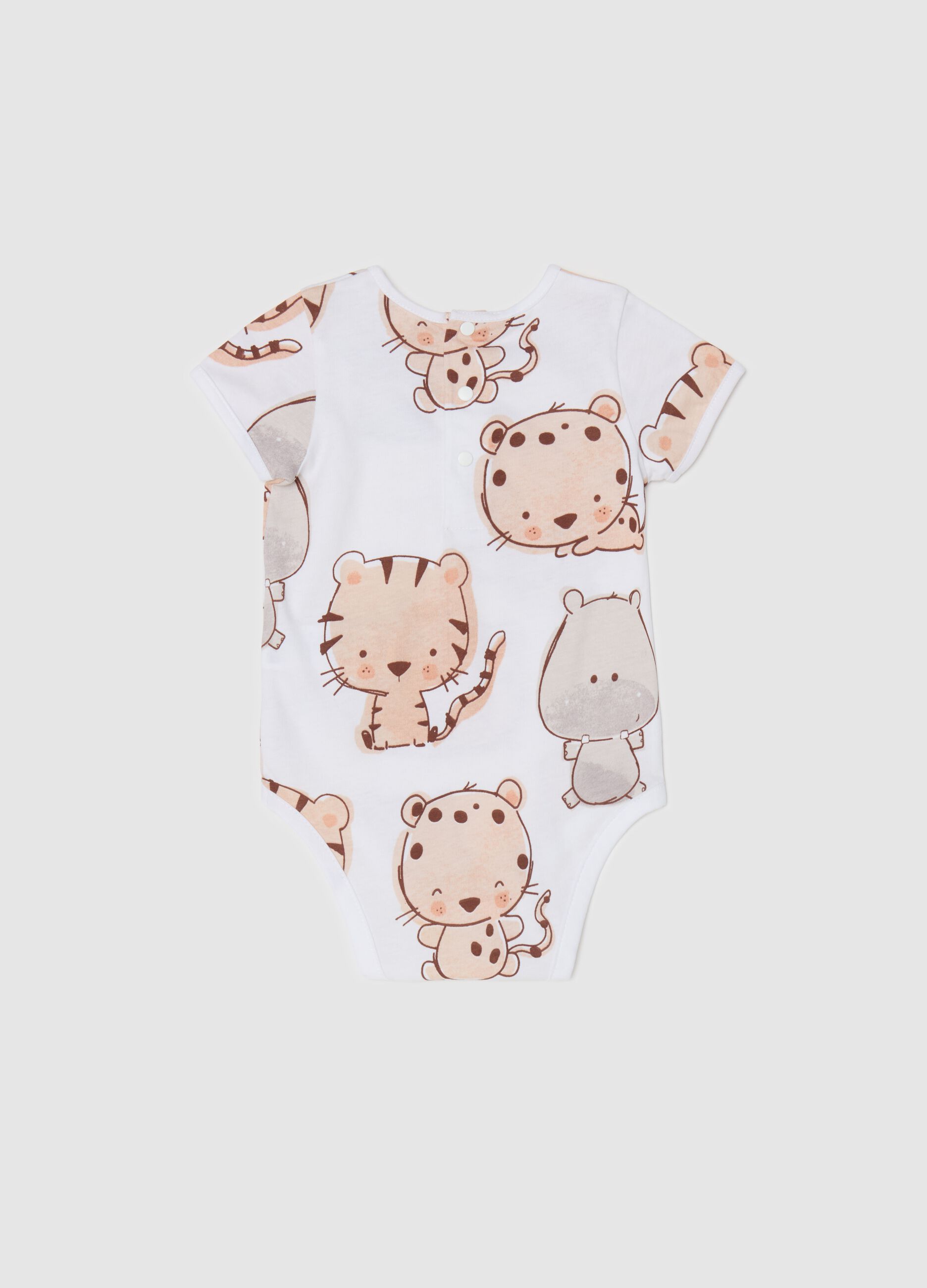 Cotton bodysuit with animal print and pocket