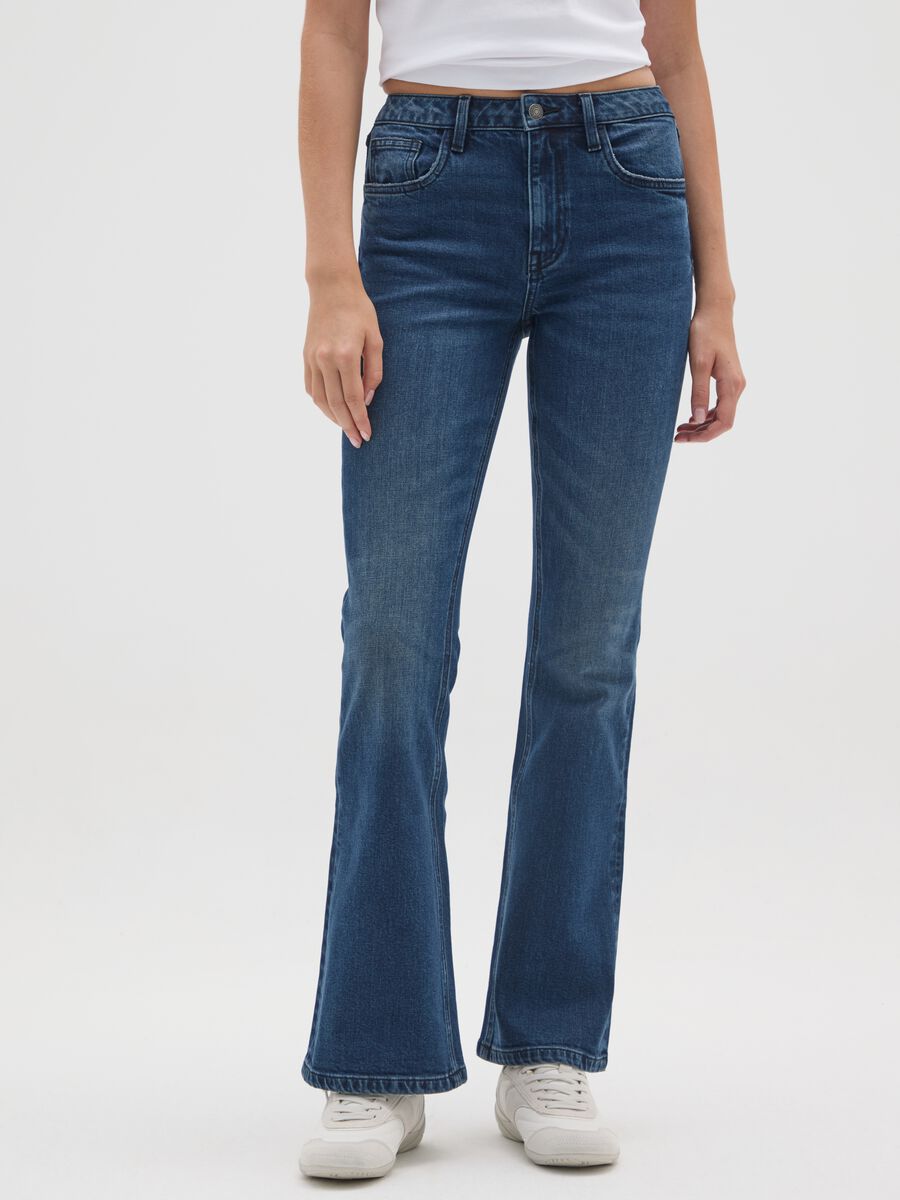 Jeans in cotone elasticizzato blu flare_1