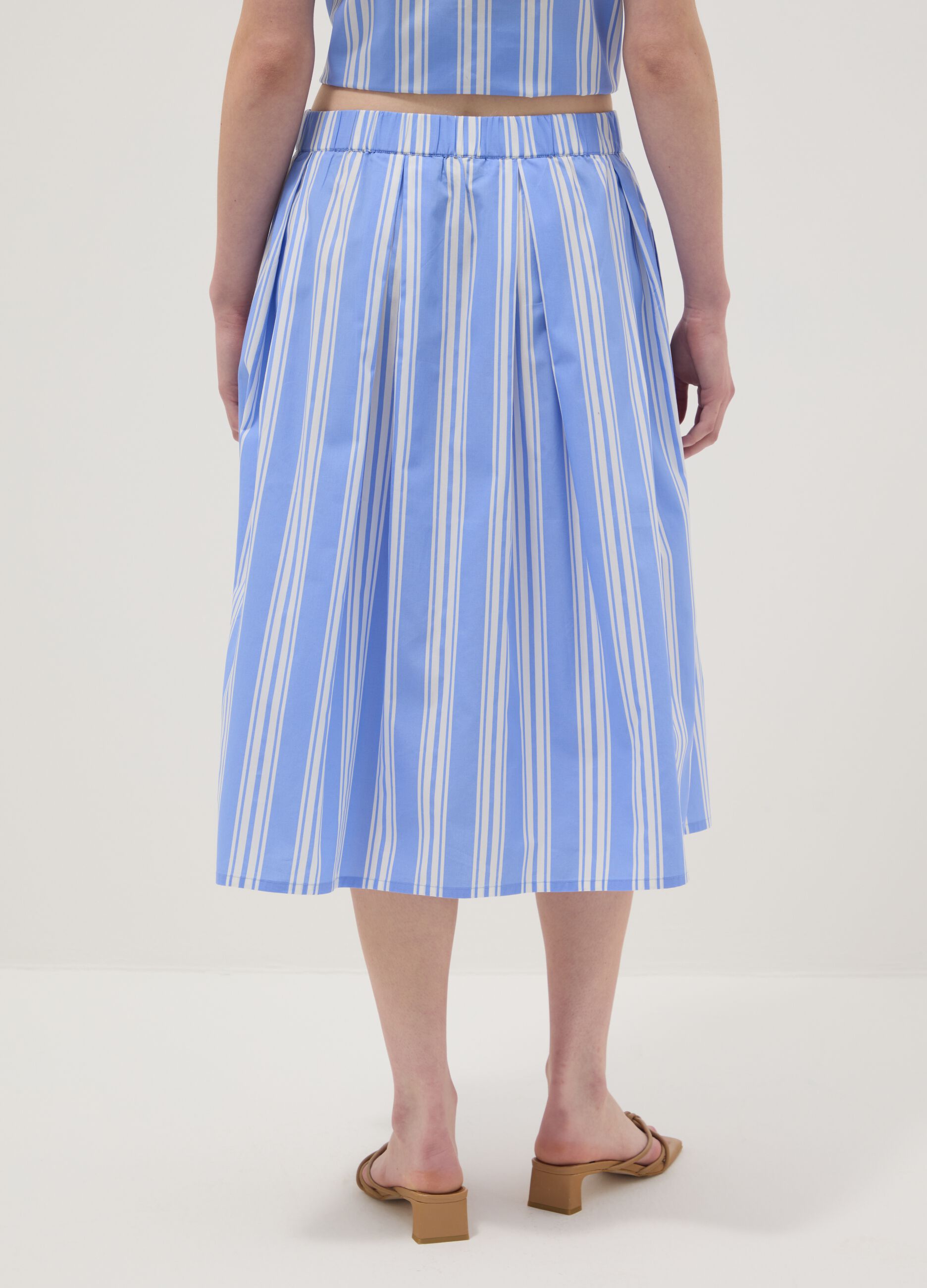 Blue striped pure cotton midi skirt