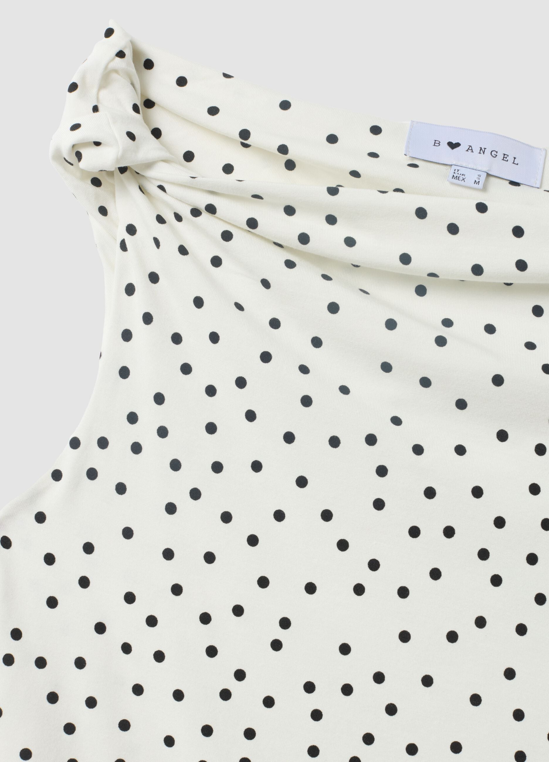 White asymmetric one-shoulder slim-fit polka-dot stretch viscose top