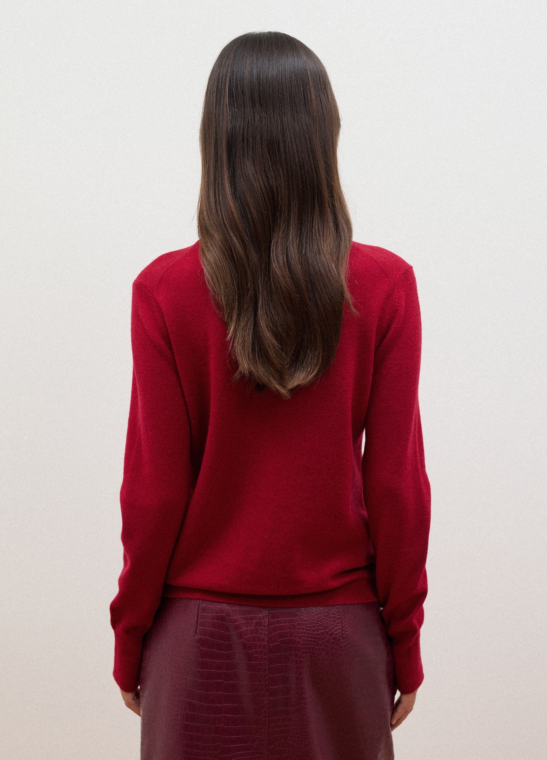 Red pure wool roll-neck jumper in regular fit