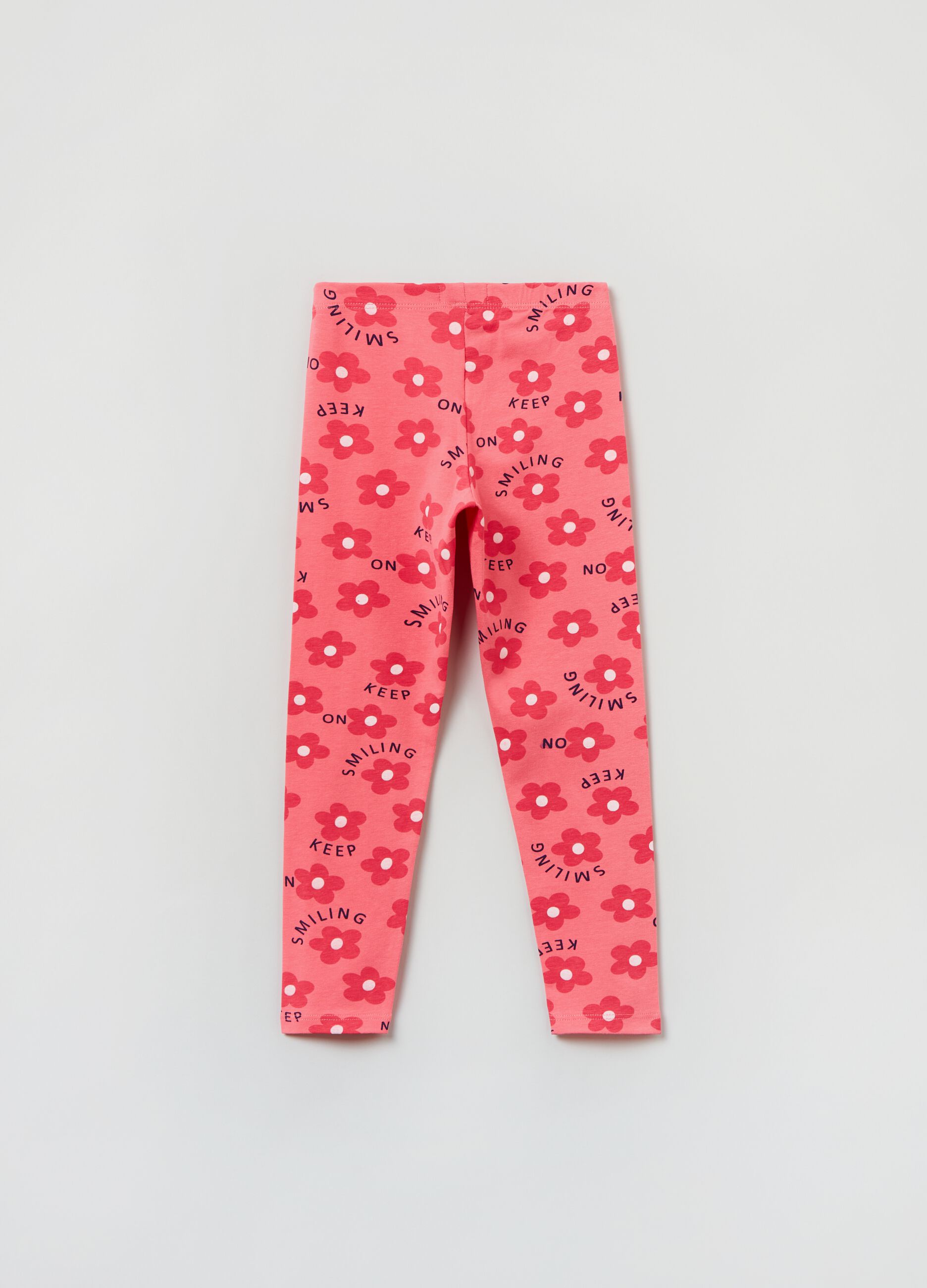Leggings in cotone stretch stampa fiori_1