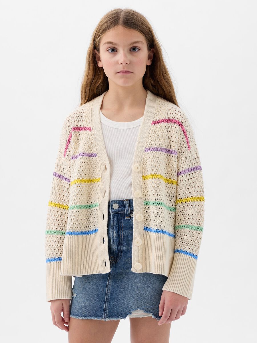 Cardigan with multicoloured striped pointelle stitch_2