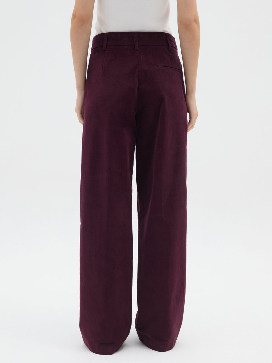 Regular fit red cotton and velvet trousers_2