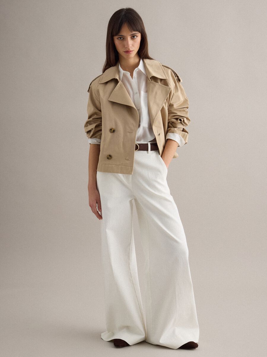 Double-breasted trench coat in pure beige cotton regular fit_1