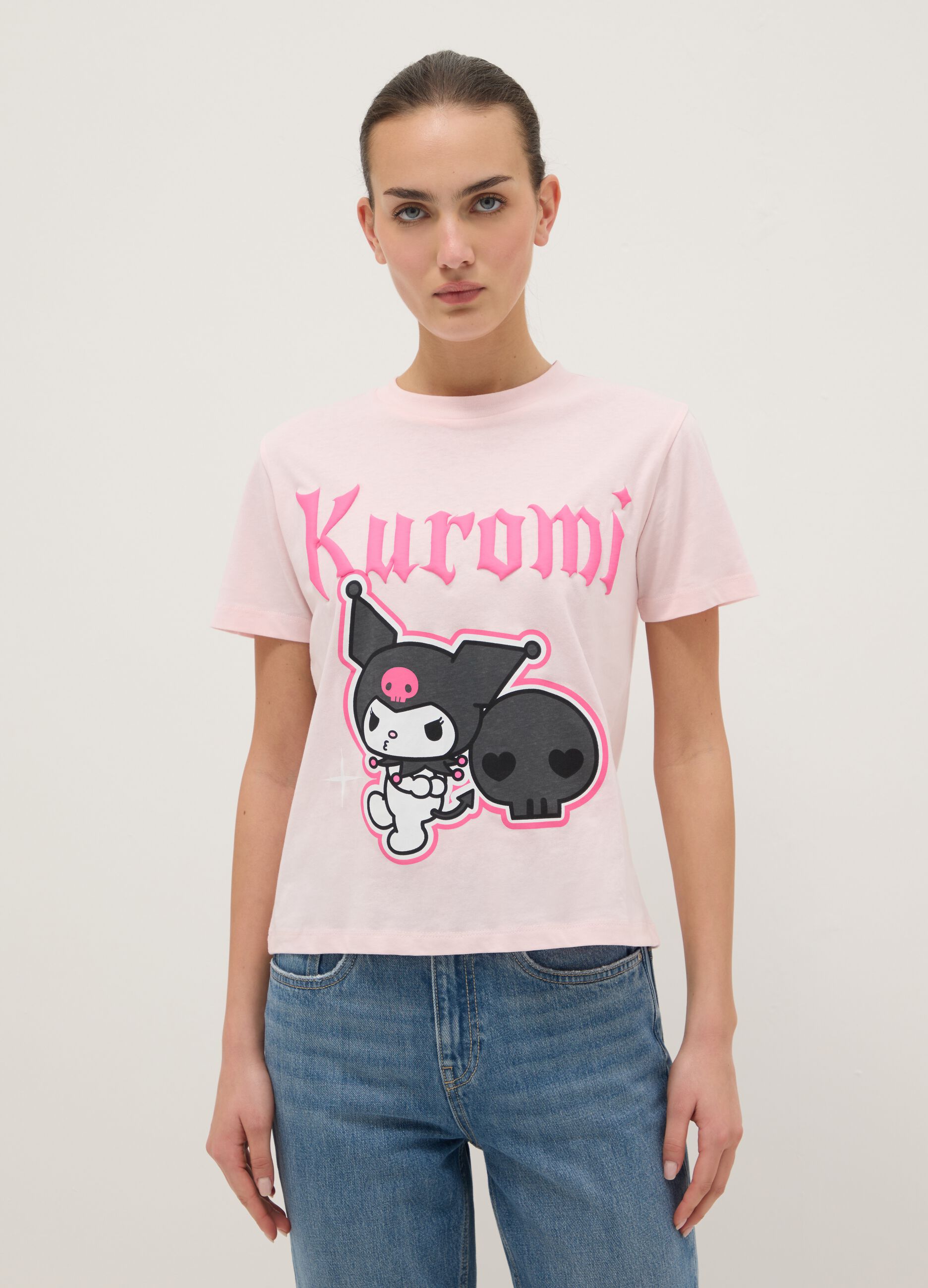 Pink pure cotton T-shirt regular fit with Kuromi print