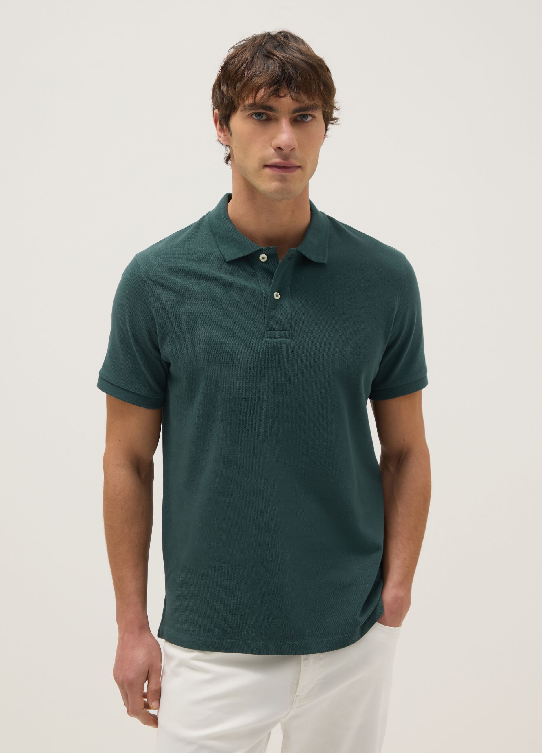 Green pure cotton polo shirt regular fit