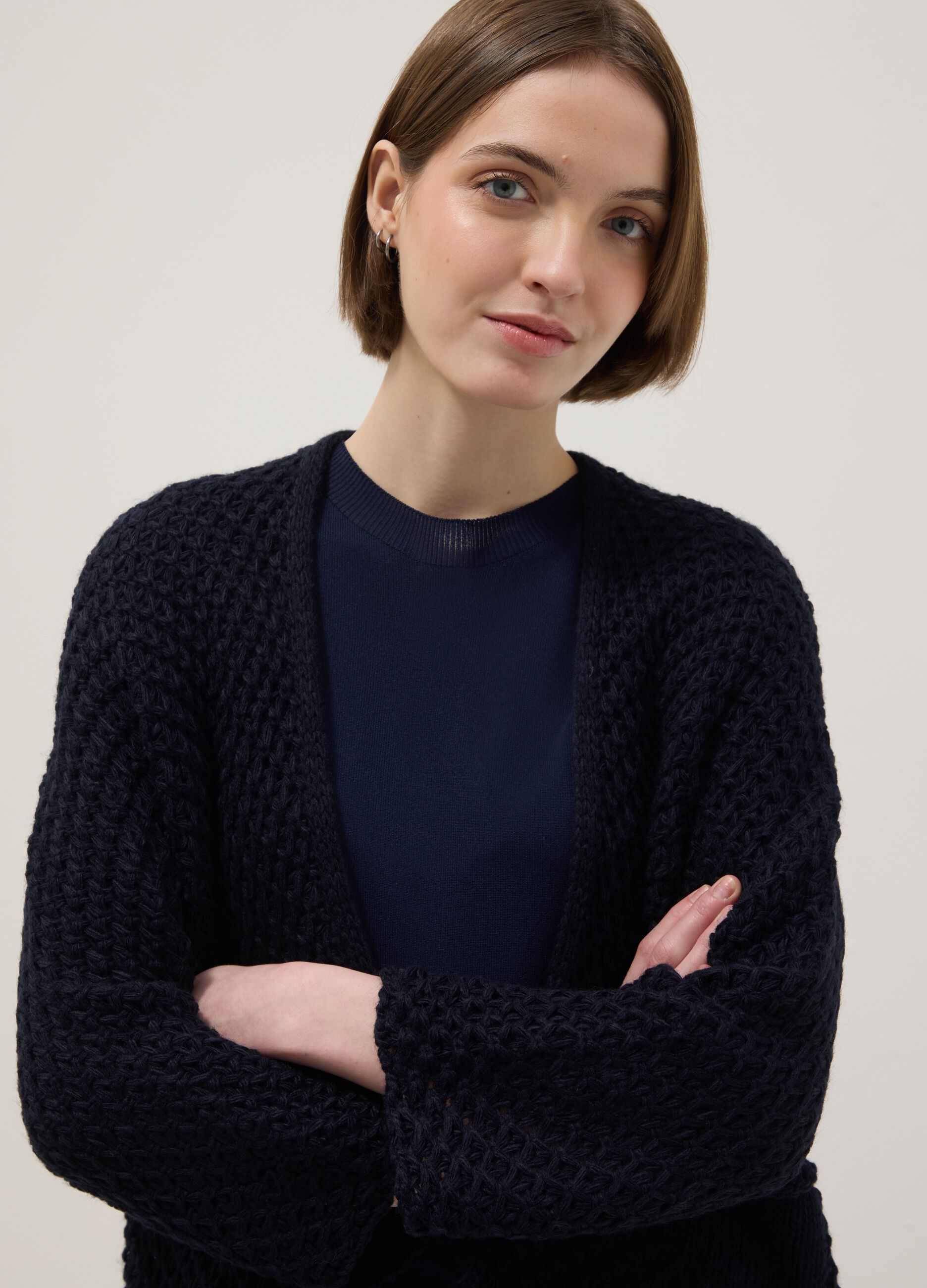 Regular fit blue woven knit cardigan