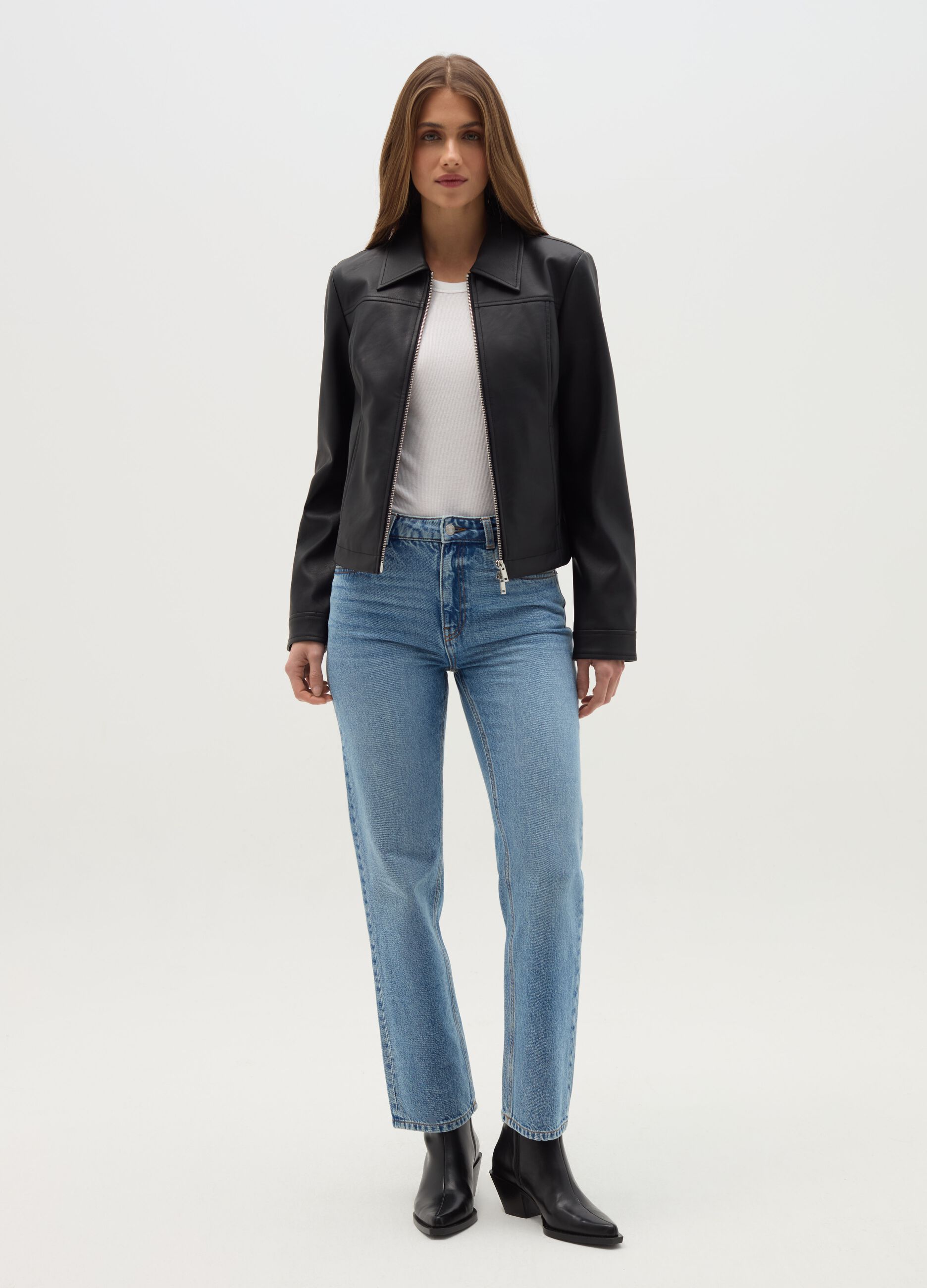 Giacca corta full-zip effetto lucido