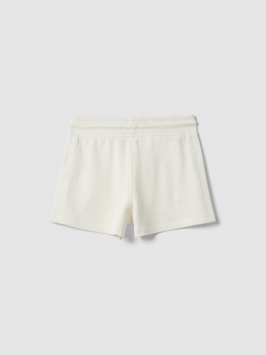 Shorts bianchi in puro cotone organico da ragazza con vita elasticizzata_1