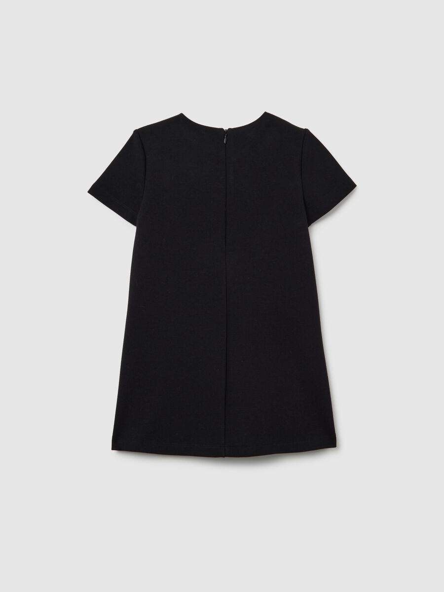 Black regular fit girl's dress with short sleeves and crew neck_1