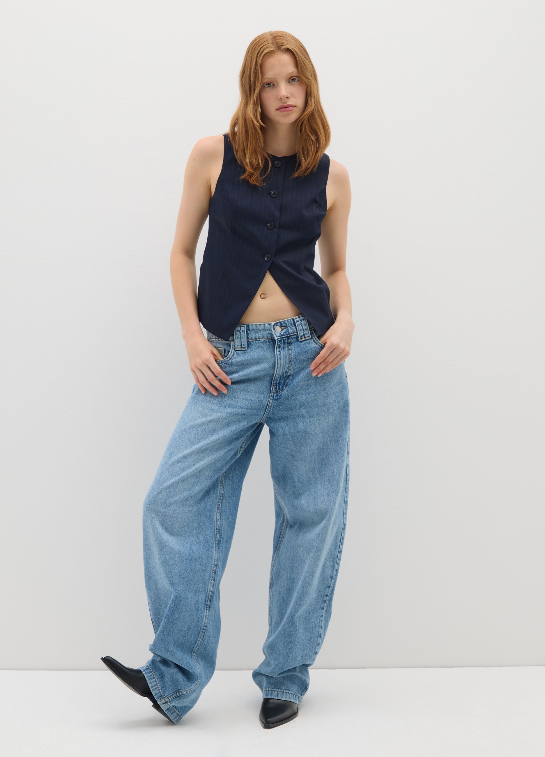 Gilet in tessuto elasticizzato blu regular fit a righe