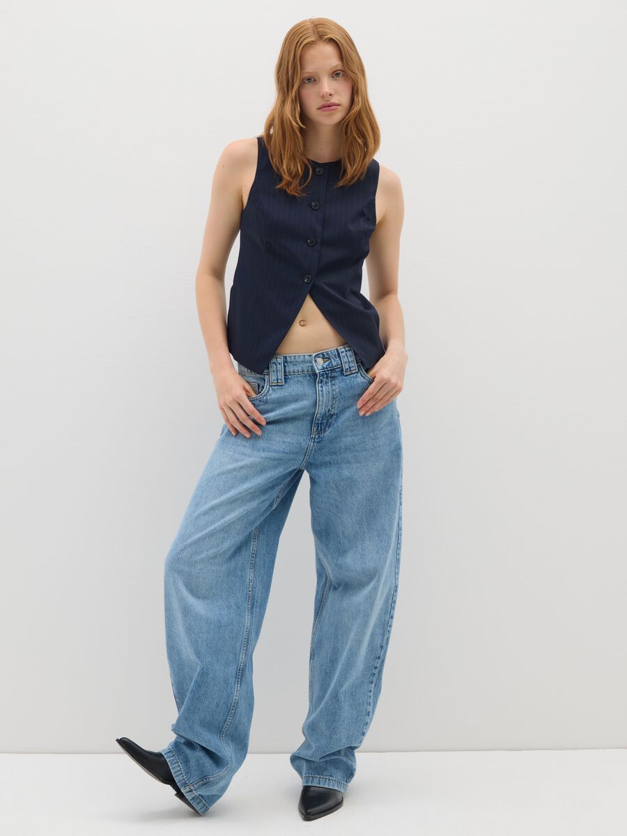 Gilet in tessuto elasticizzato blu regular fit a righe_1