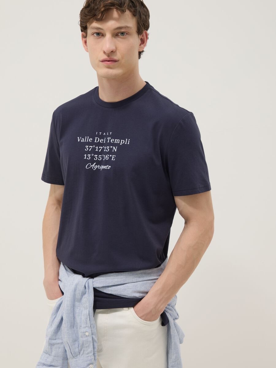 Blue short-sleeve pure cotton T-shirt, regular fit_0