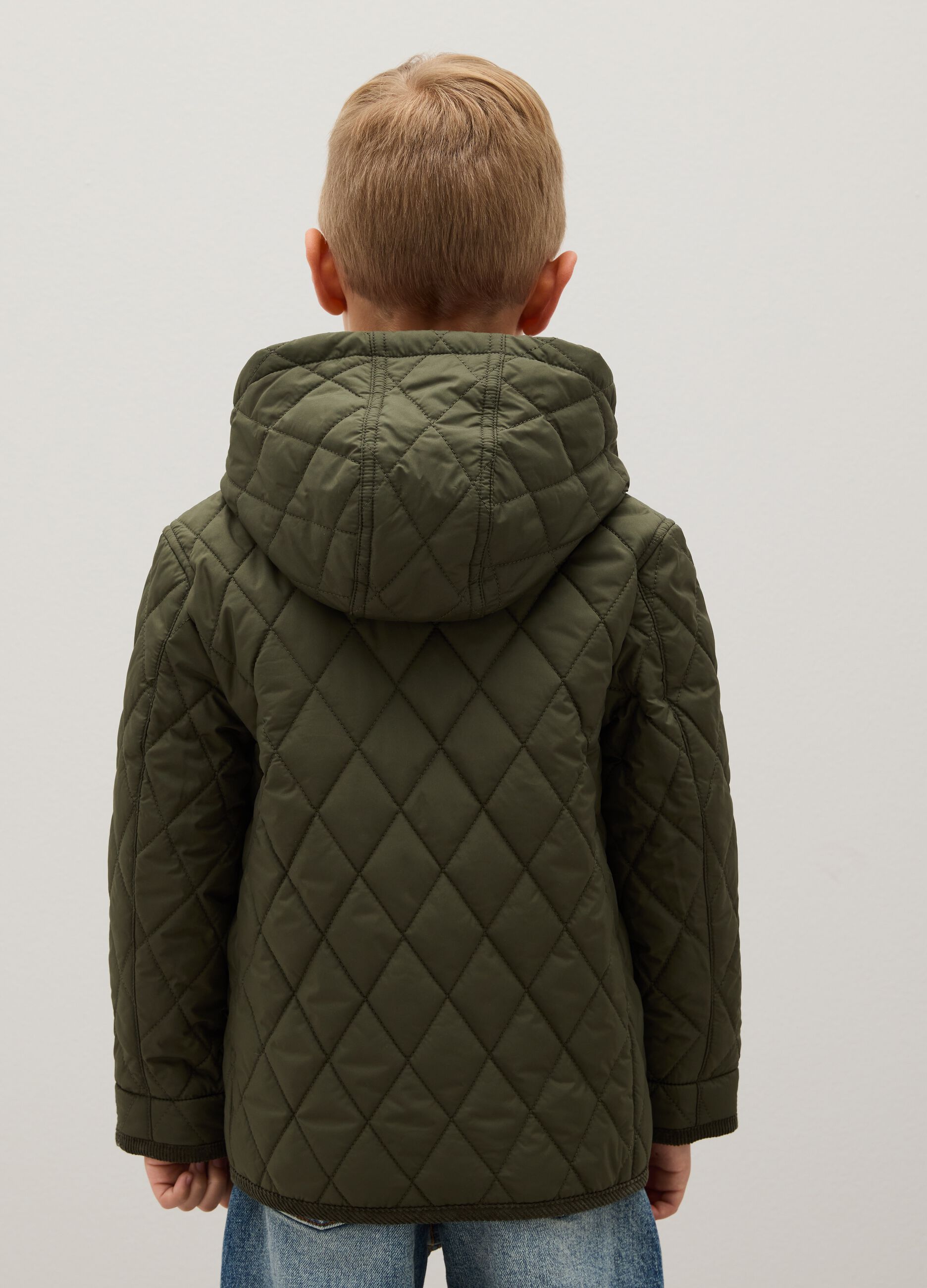 Boys' padded jacket in mixed green fabric regular fit